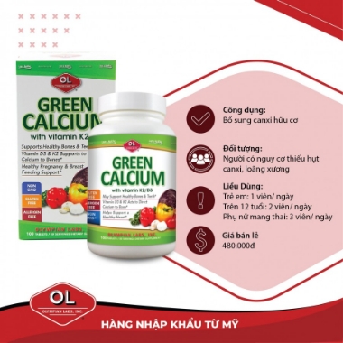 Ảnh của [HÀNG NHẬP KHẨU] Viên uống Green Calcium Olympian Labs 100 Viên Bổ Sung Canxi Hữu Cơ Cho Mẹ Bầu