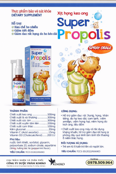 Ảnh của Xịt họng keo ong Super Propolis chai 30ml giảm đau rát họng.