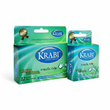 Ảnh của  Bao cao su Krabi siêu mỏng bạc hà Ultrathin Cool hộp 3 chiếc